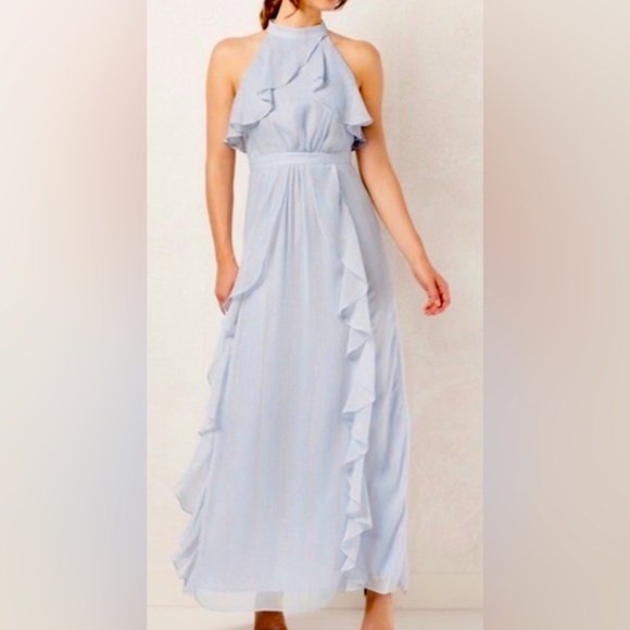 NWT LC Lauren Conrad Marrakesh Moment Blue Gold Shimmer Ruffle Maxi Dress 4 - Picture 1 of 12